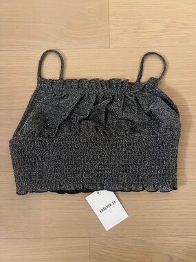 NWT Forever 21 silver glittery adjustable strap crop top